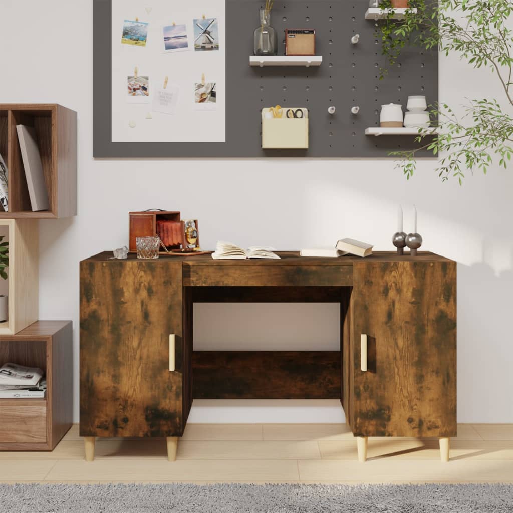 Berkfield Desk Smoked Oak 140x50x75 cm Engineered Wood