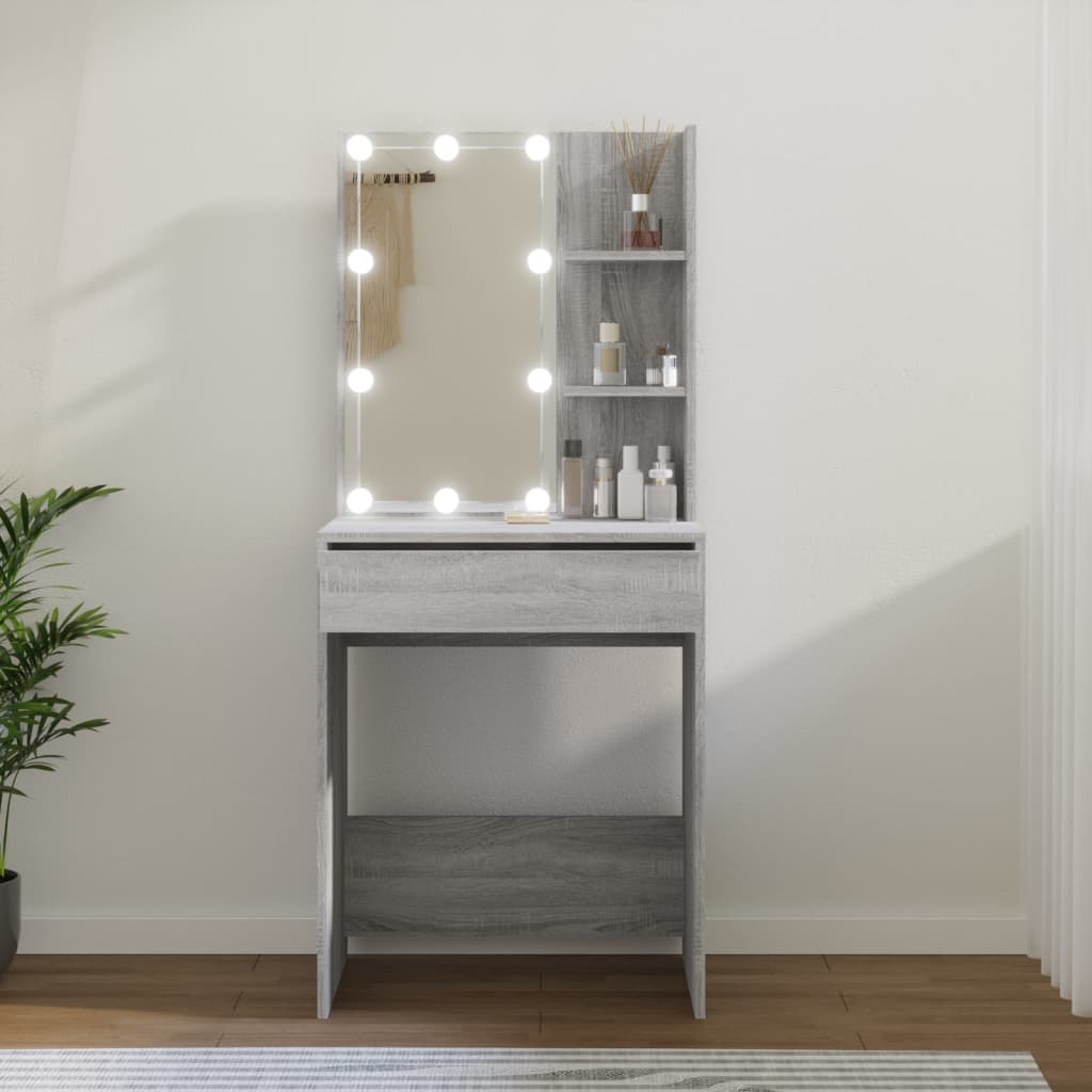 Berkfield Dressing Table with LED Grey Sonoma 60x40x140 cm