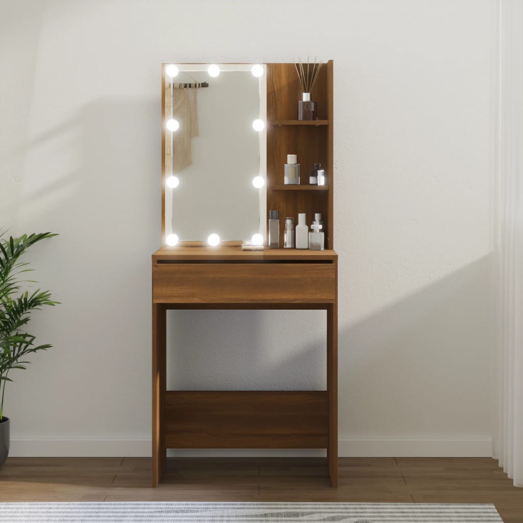 Berkfield Dressing Table with LED Brown Oak 60x40x140 cm