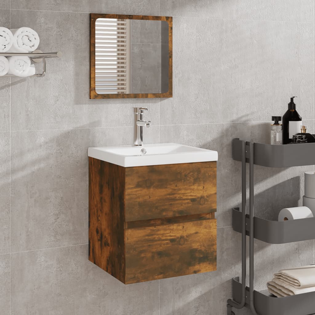 Berkfield Bathroom Cabinet with Mirror Smoked Oak Engineered Wood
