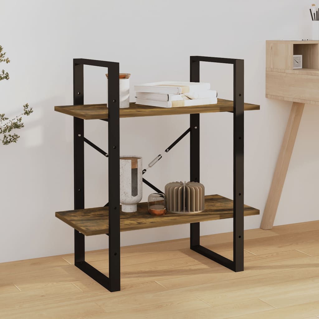Berkfield 2-Tier Book Cabinet Smoked Oak 60x30x70 cm Engineered Wood