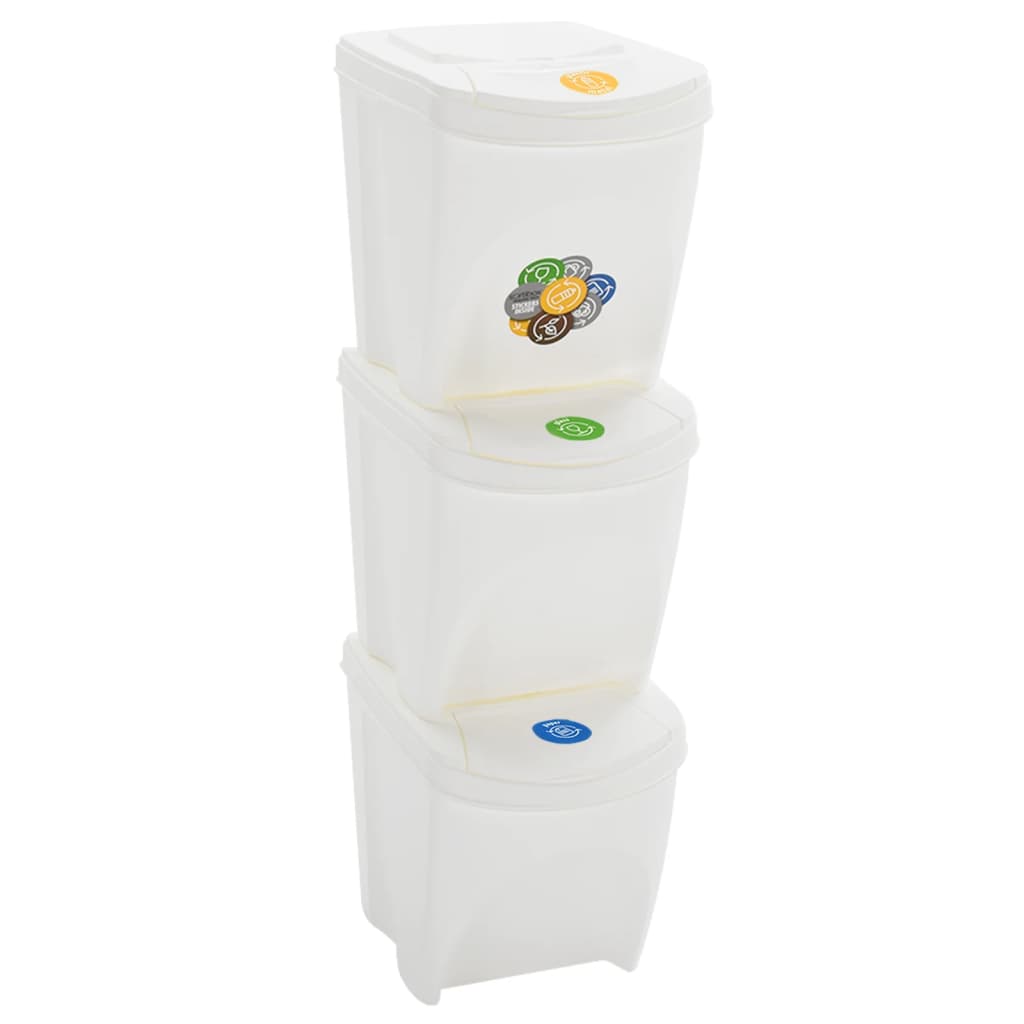 Berkfield Stackable Garbage Bin Boxes 3 pcs White 75 L Polypropylene