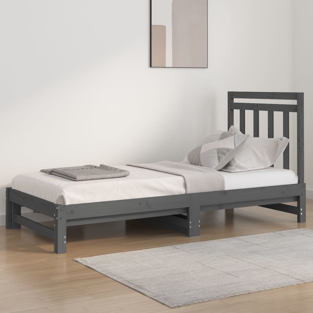 Berkfield Pull-out Day Bed Grey 2x(90x200) cm Solid Wood Pine