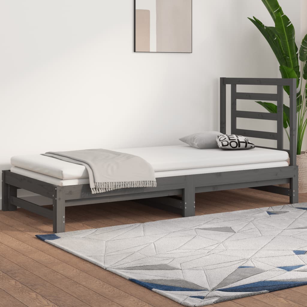 Berkfield Pull-out Day Bed Grey 2x(90x190) cm Solid Wood Pine