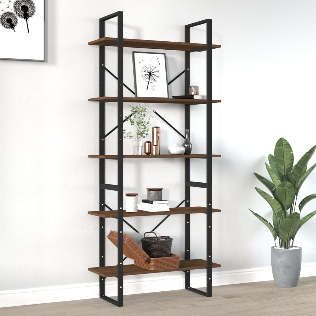 Berkfield 5-Tier Book Cabinet Brown Oak 80x30x175 cm Engineered Wood