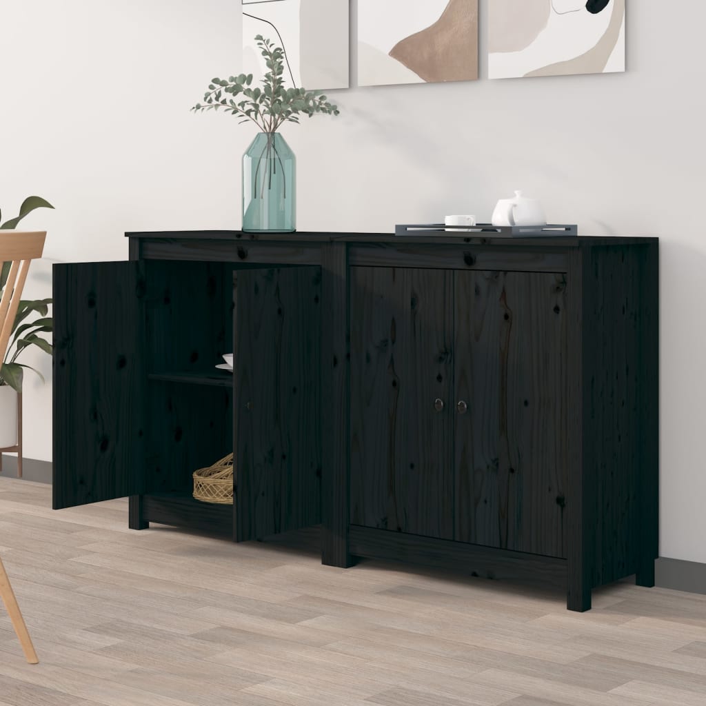 Berkfield Sideboards 2 pcs Black 70x35x80 cm Solid Wood Pine