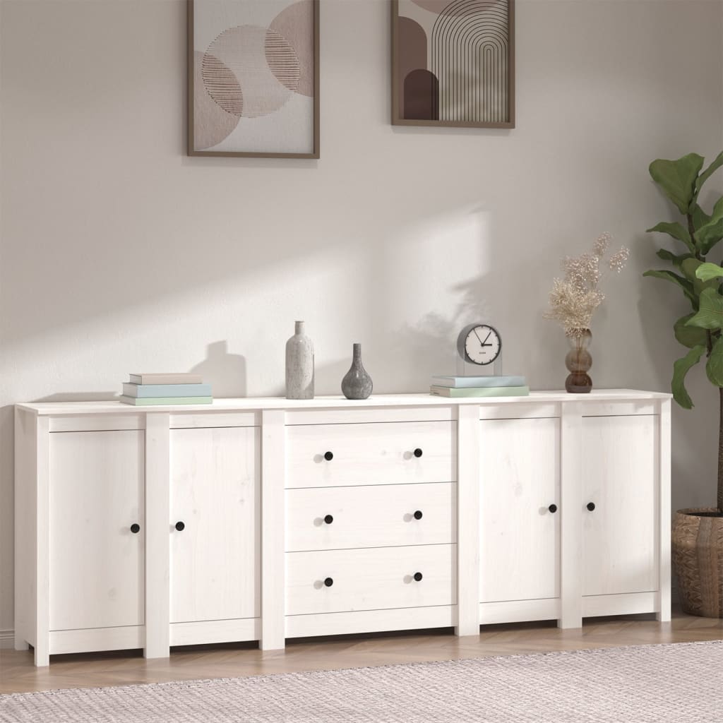 Berkfield Sideboard White 230x35x80 cm Solid Wood Pine