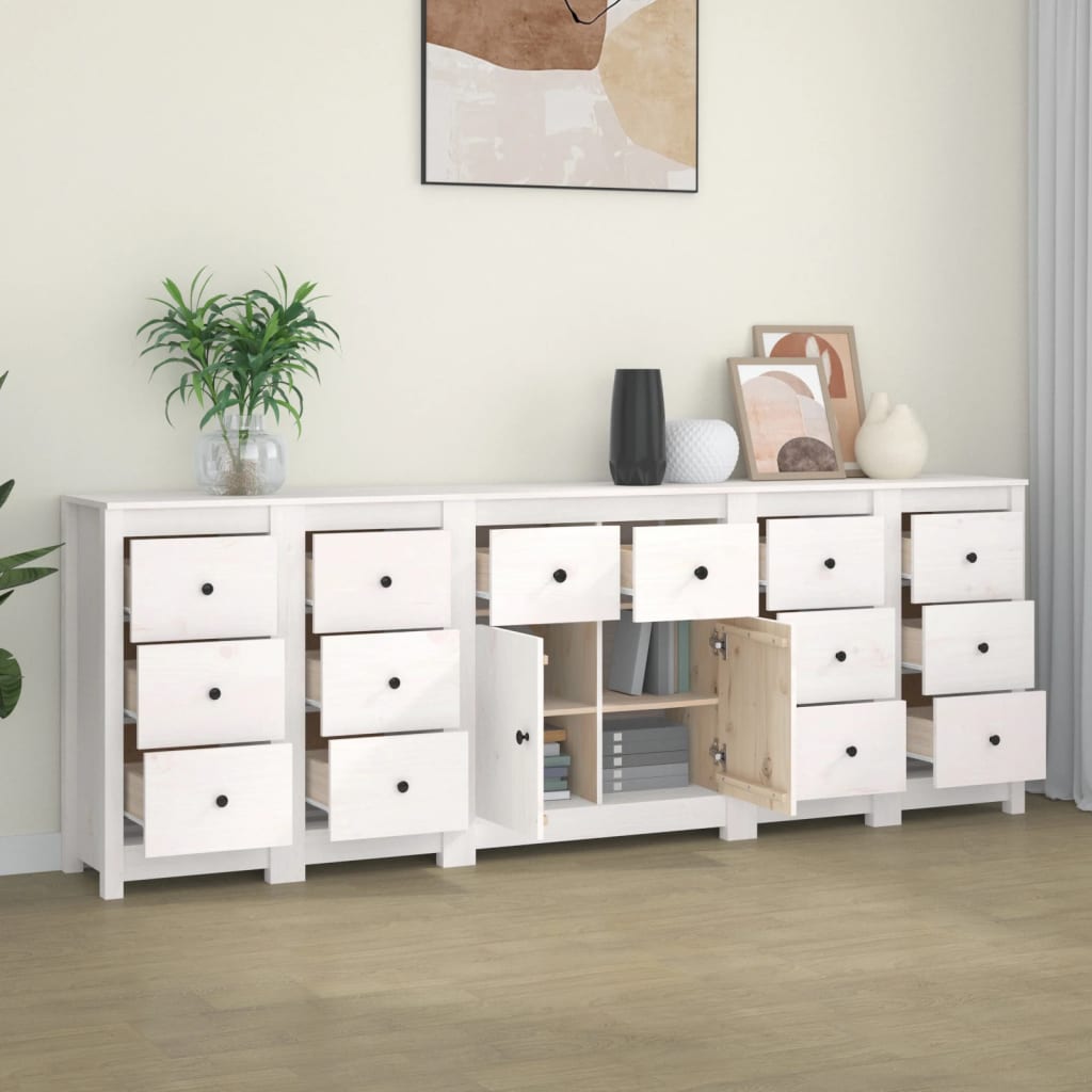 Berkfield Sideboard White 230x35x80 cm Solid Wood Pine