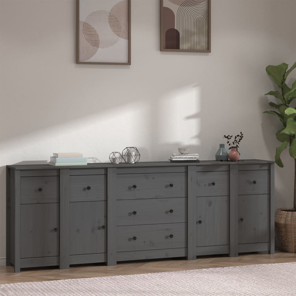 Berkfield Sideboard Grey 230x35x80 cm Solid Wood Pine