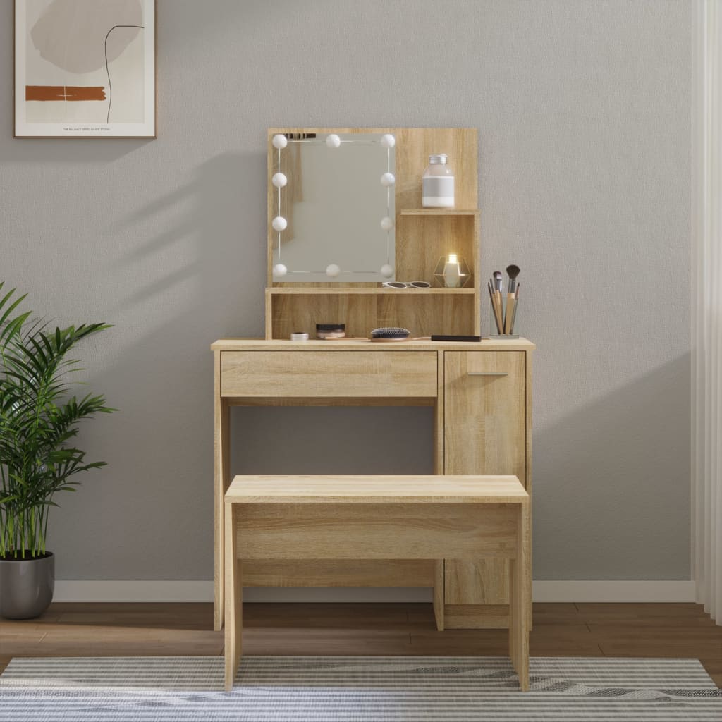 Berkfield Dressing Table Set with LED Sonoma Oak Engineered Wood