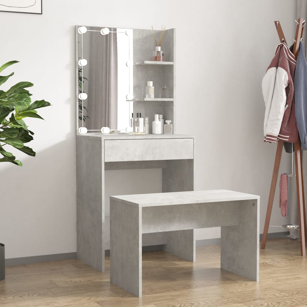 Berkfield Dressing Table Set with LED Concrete Grey Engineered Wood