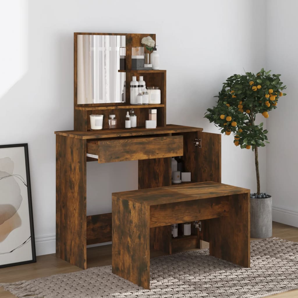 Berkfield Dressing Table Set Smoked Oak 86.5x35x136 cm