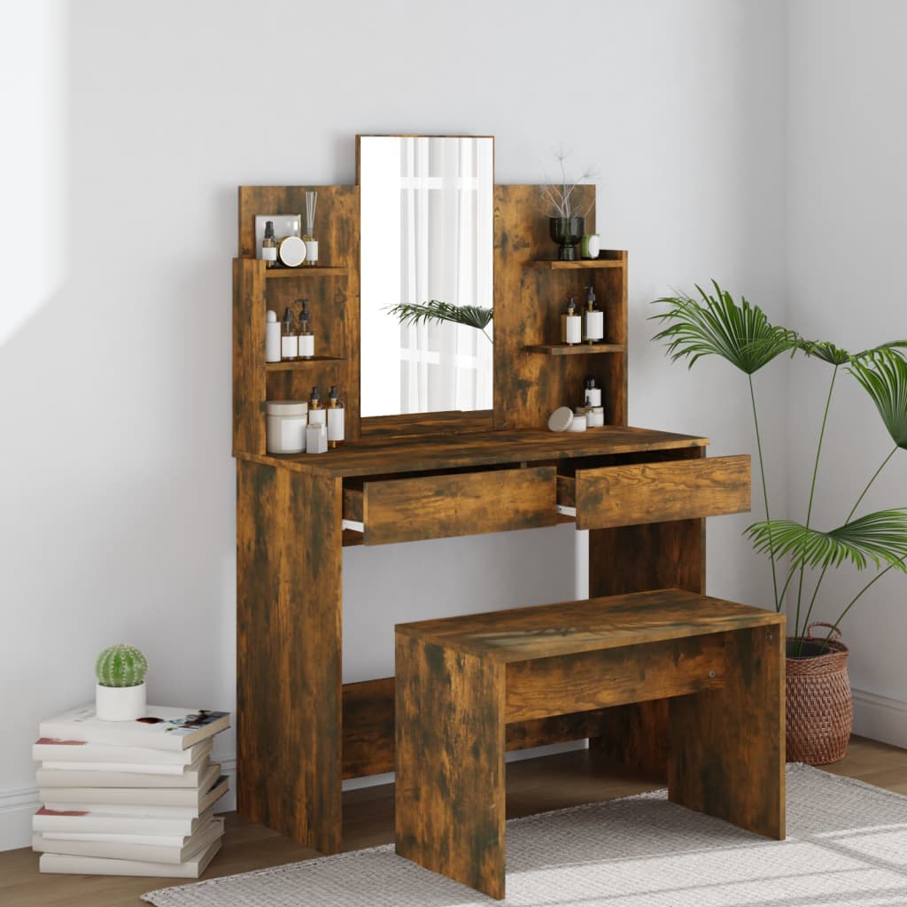 Berkfield Dressing Table Set Smoked Oak 96x40x142 cm