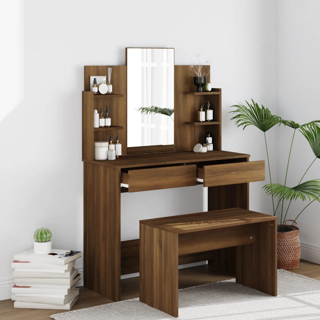 Berkfield Dressing Table Set Brown Oak 96x40x142 cm