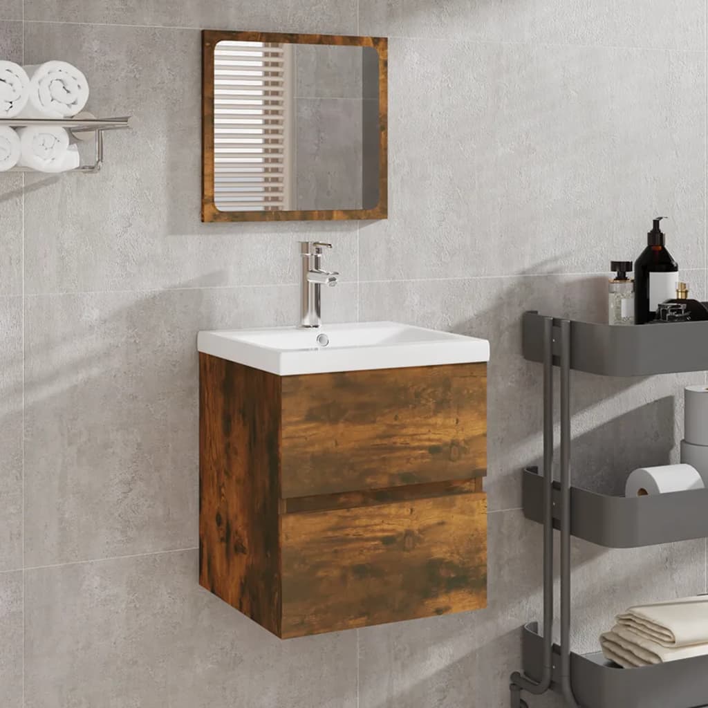 Berkfield Bathroom Sink Cabinet with Basin and Mirror Smoked Oak