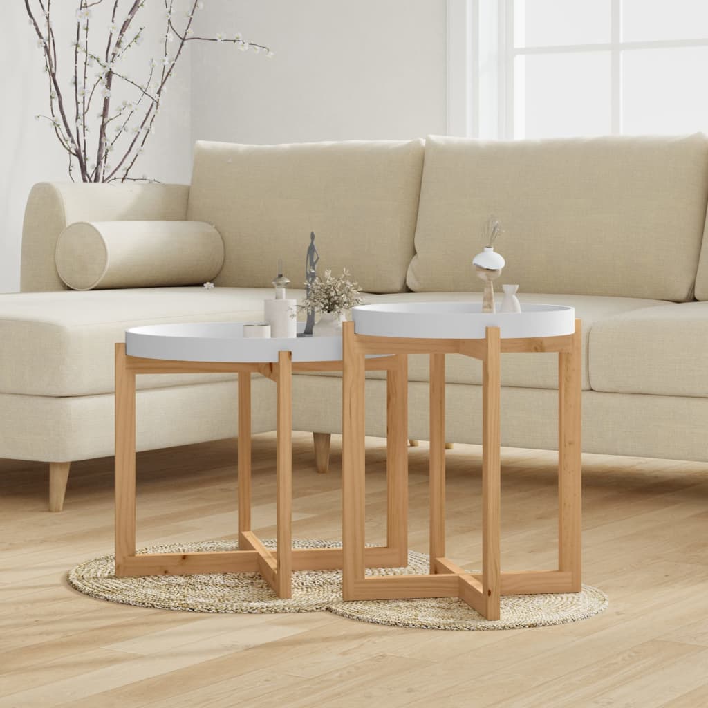 Berkfield Coffee Tables 2 pcs White Engineered Wood and Solid Wood Pine
