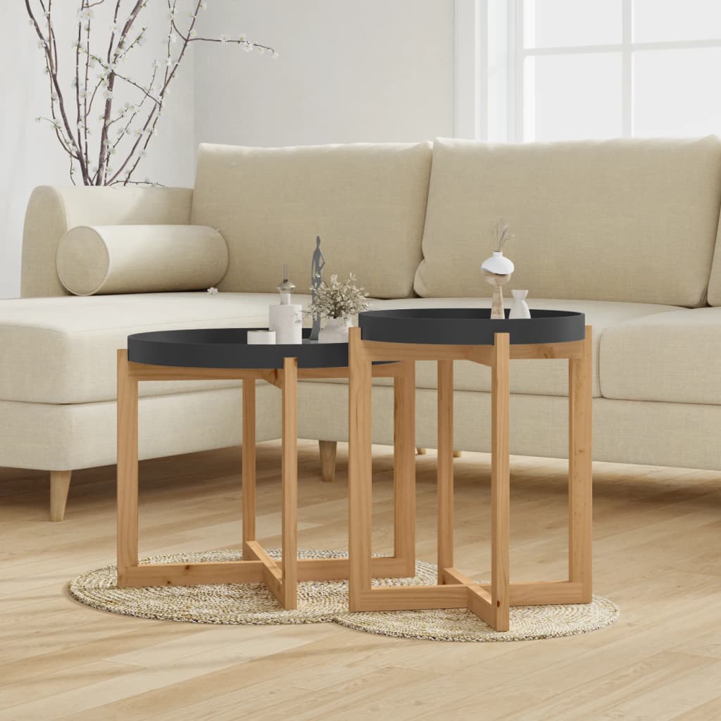 Berkfield Coffee Tables 2 pcs Black Engineered Wood and Solid Wood Pine