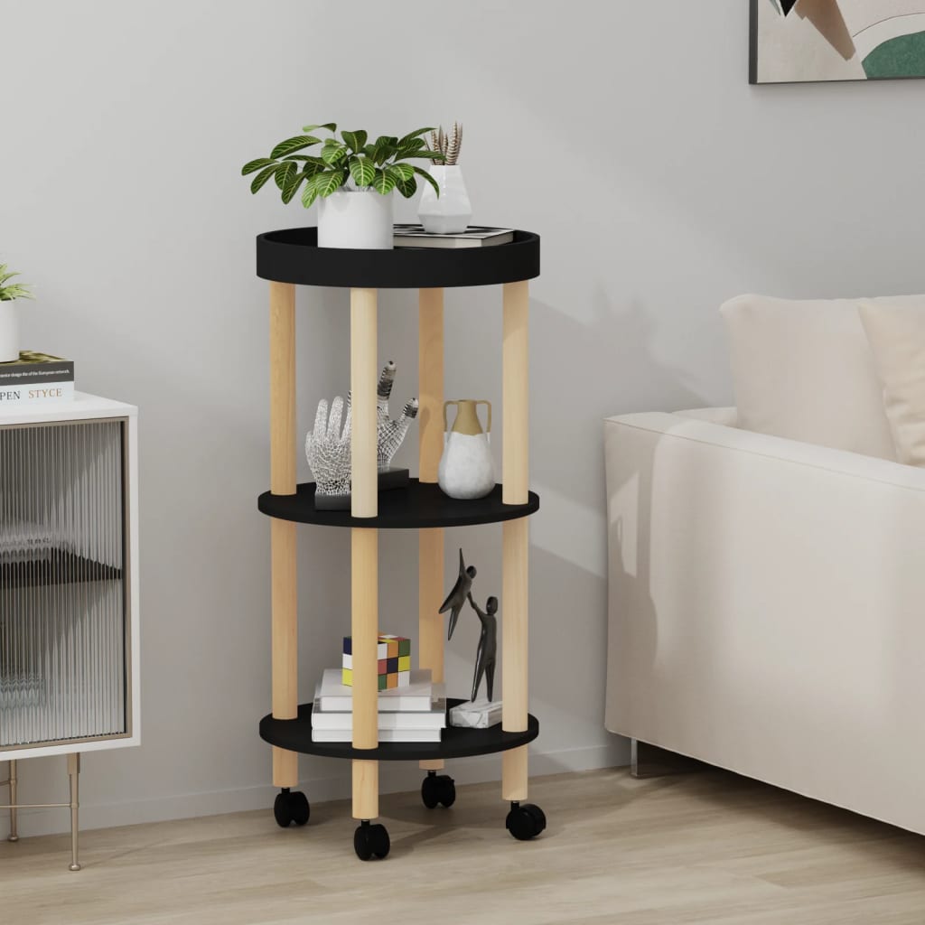 Berkfield 3-tier Trolley Black 38x38x82cm Engineered Wood&Solid Wood Pine