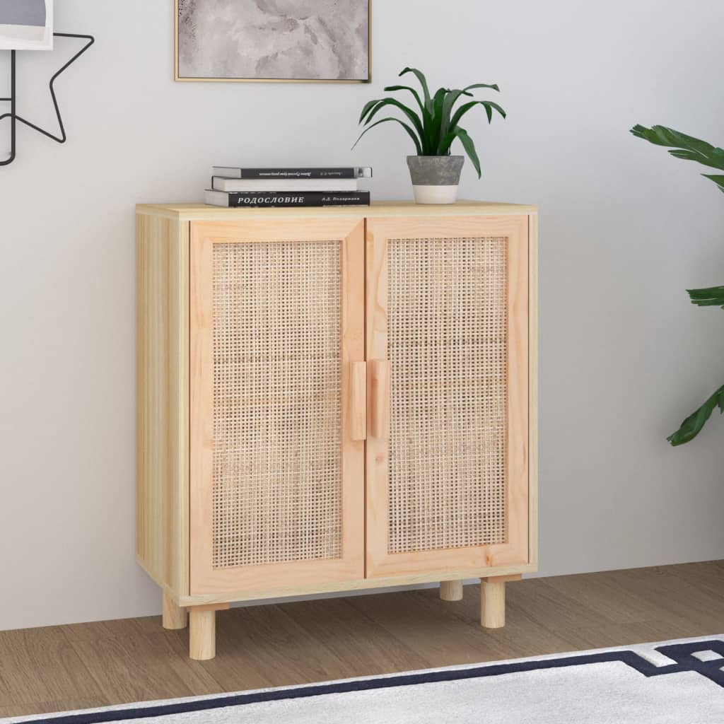 Berkfield Sideboard Brown 60x30x70 cm Solid Wood Pine and Natural Rattan