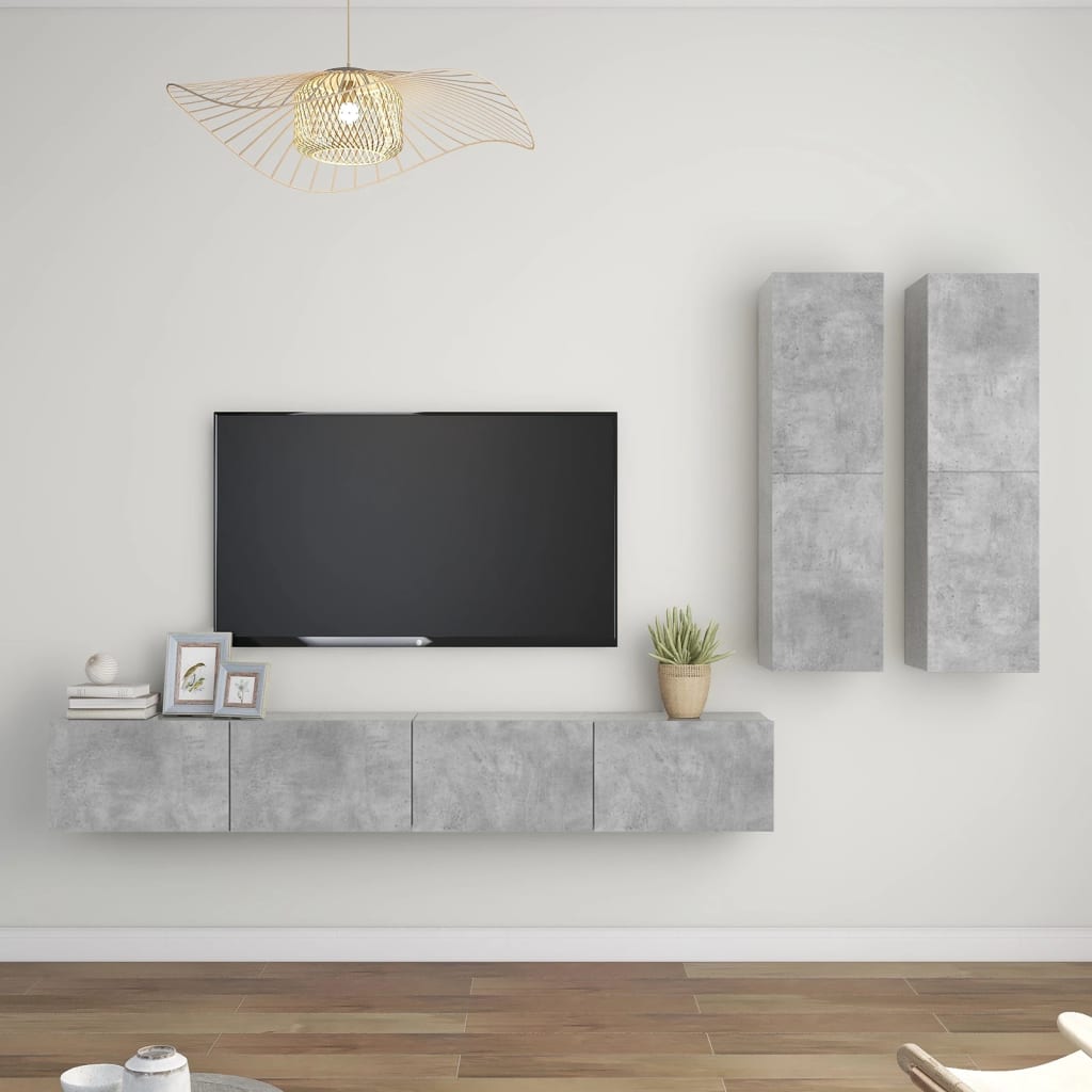 Berkfield 4 Piece TV Cabinet Set Concrete Grey Engineered Wood