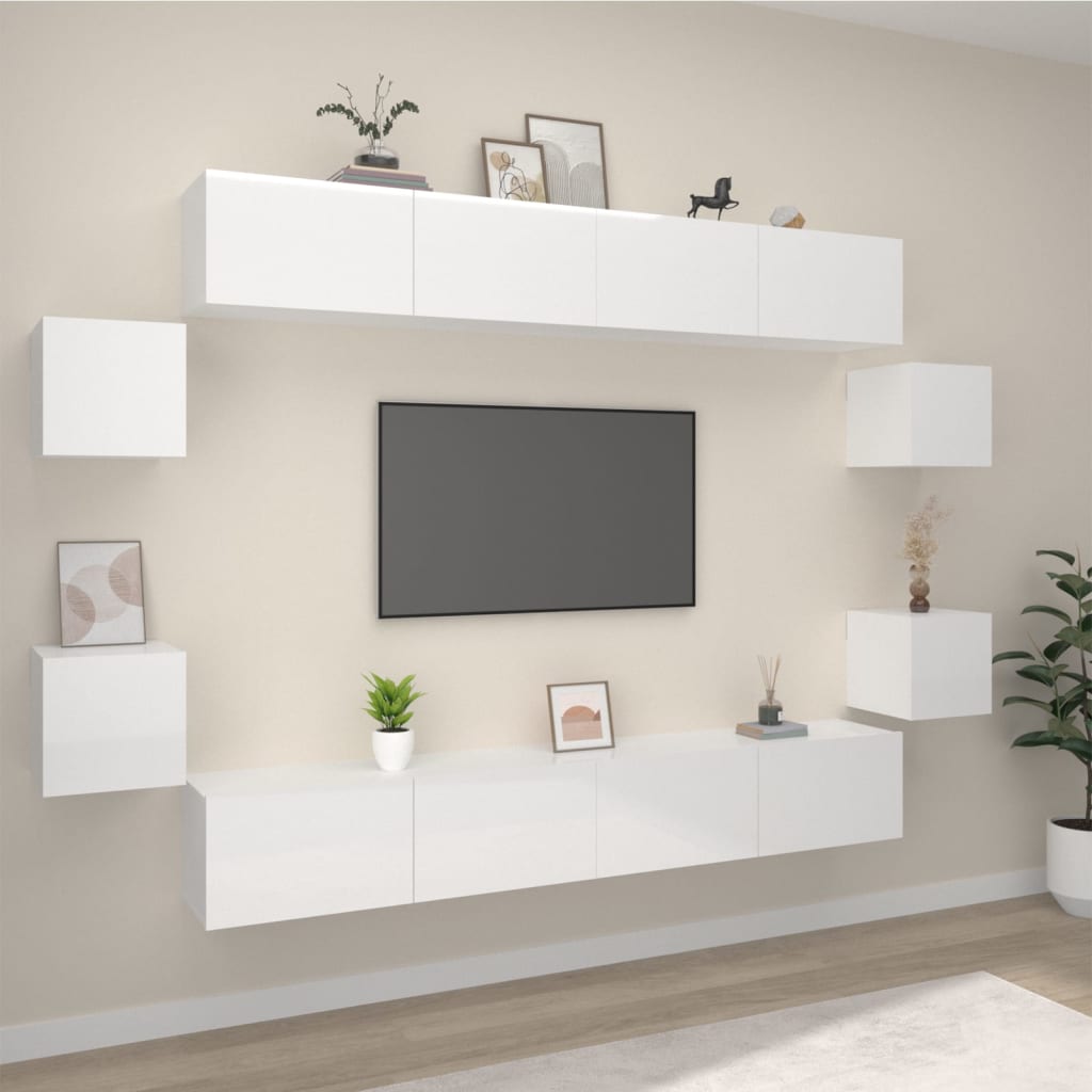 Berkfield 8 Piece TV Cabinet Set High Gloss White Engineered Wood