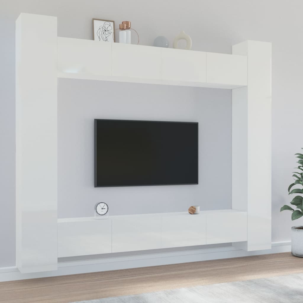 Berkfield 8 Piece TV Cabinet Set High Gloss White Engineered Wood