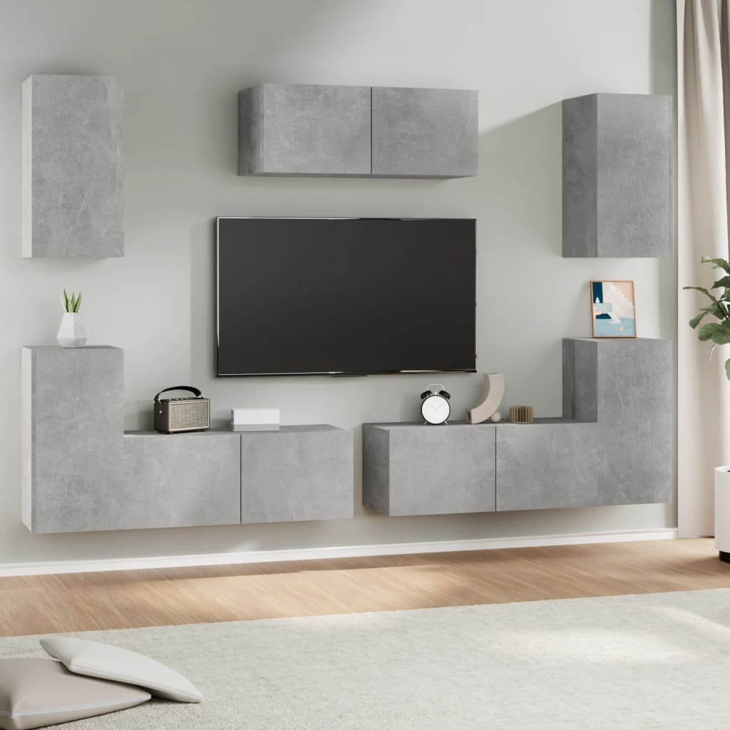 Berkfield 7 Piece TV Cabinet Set Concrete Grey Engineered Wood