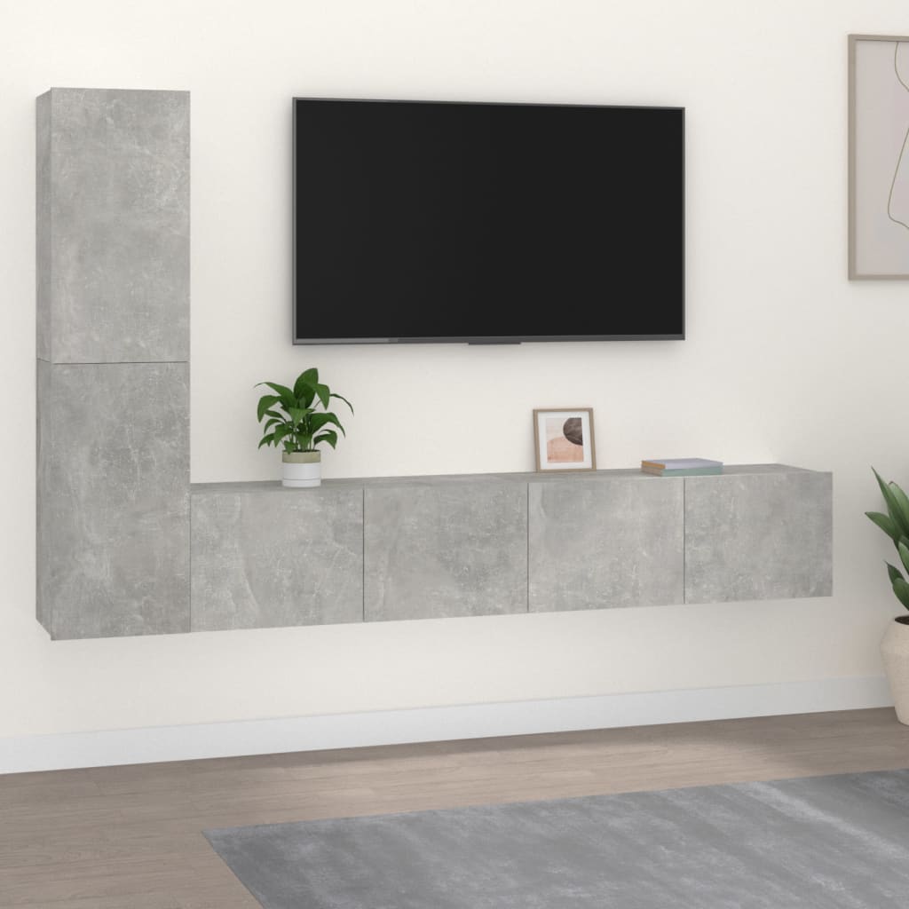 Berkfield 4 Piece TV Cabinet Set Concrete Grey Engineered Wood