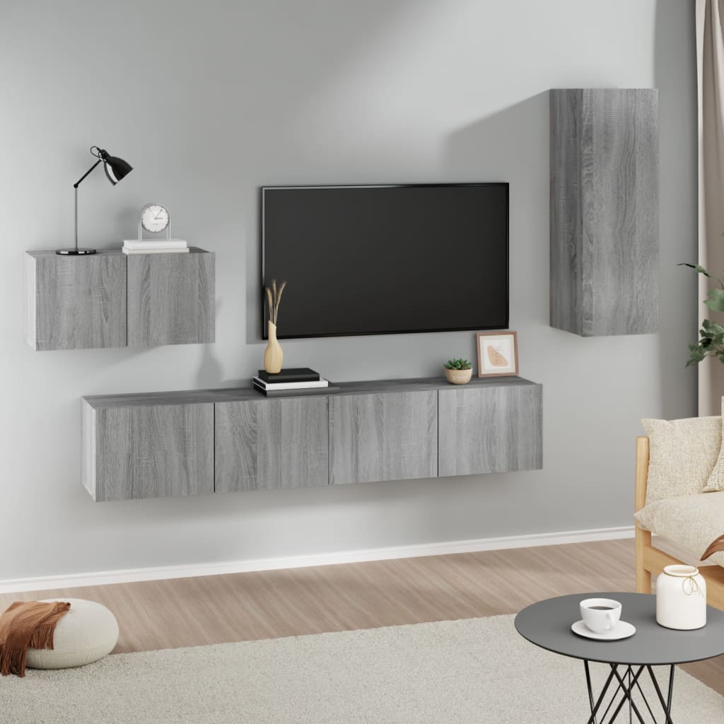 Berkfield 4 Piece TV Cabinet Set Grey Sonoma Engineered Wood