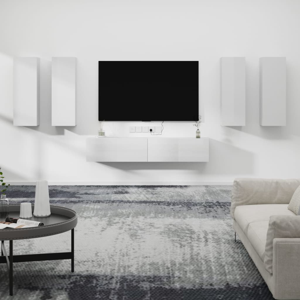 Berkfield 6 Piece TV Cabinet Set High Gloss White Engineered Wood