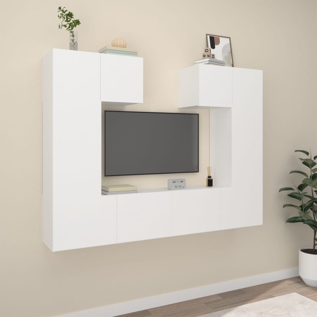 Berkfield 6 Piece TV Cabinet Set White Engineered Wood