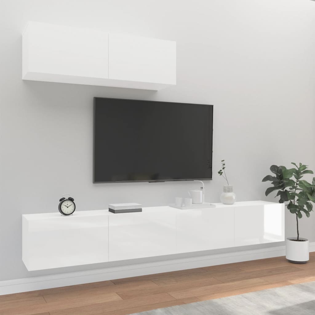 Berkfield 3 Piece TV Cabinet Set High Gloss White Engineered Wood