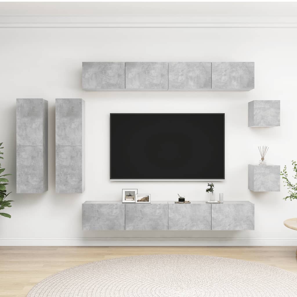 Berkfield 8 Piece TV Cabinet Set Concrete Grey Engineered Wood