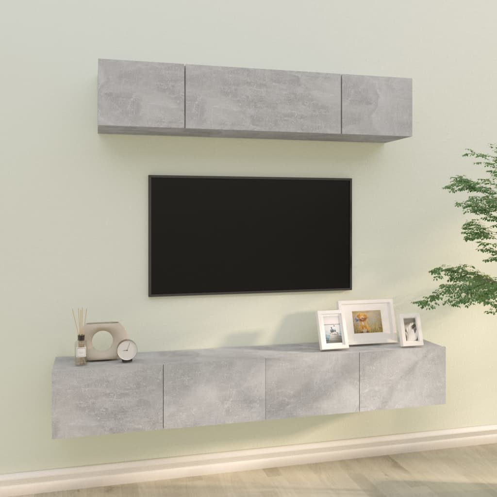 Berkfield 4 Piece TV Cabinet Set Concrete Grey Engineered Wood