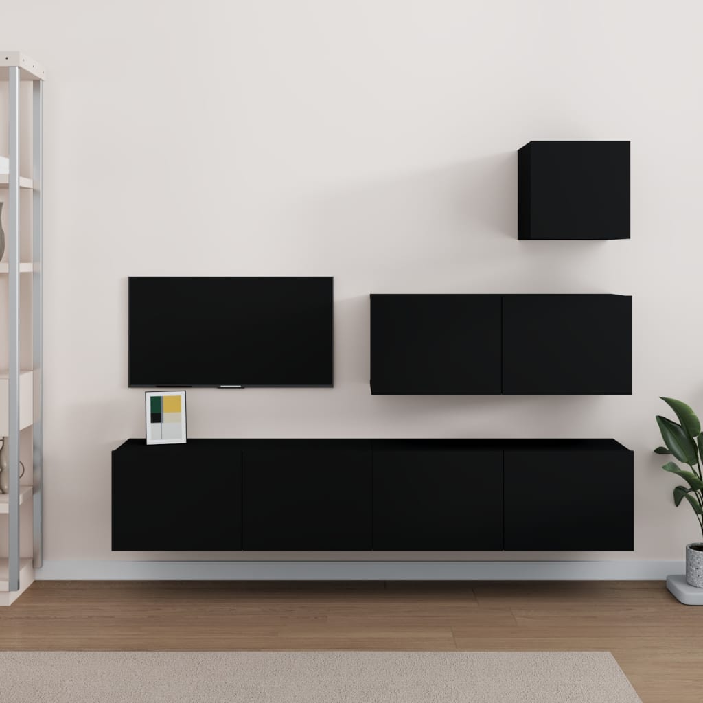 Berkfield 4 Piece TV Cabinet Set Black Engineered Wood