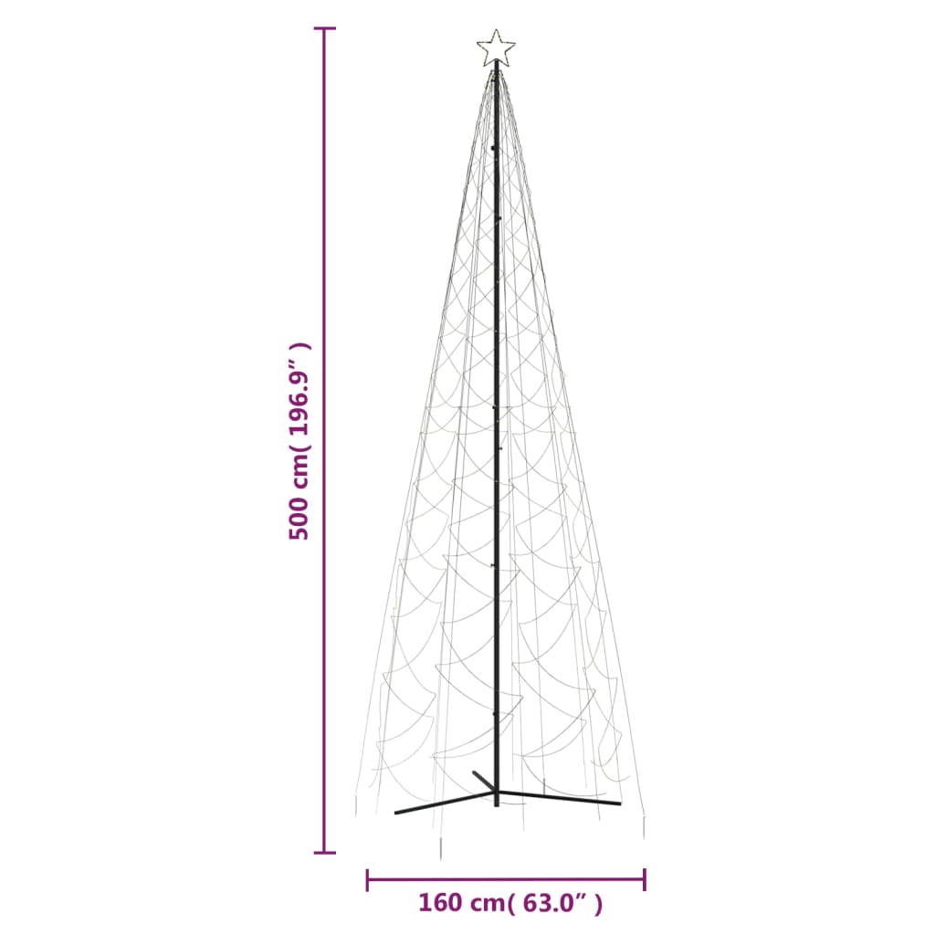 Berkfield Christmas Cone Tree Warm White 732 LEDs 160x500 cm