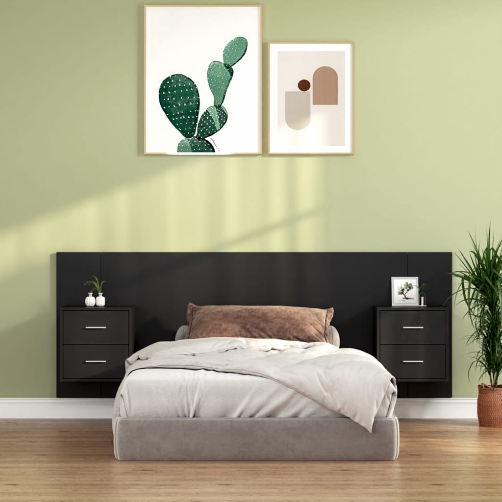 Berkfield Bed Headboard with Cabinets Black Engineered Wood