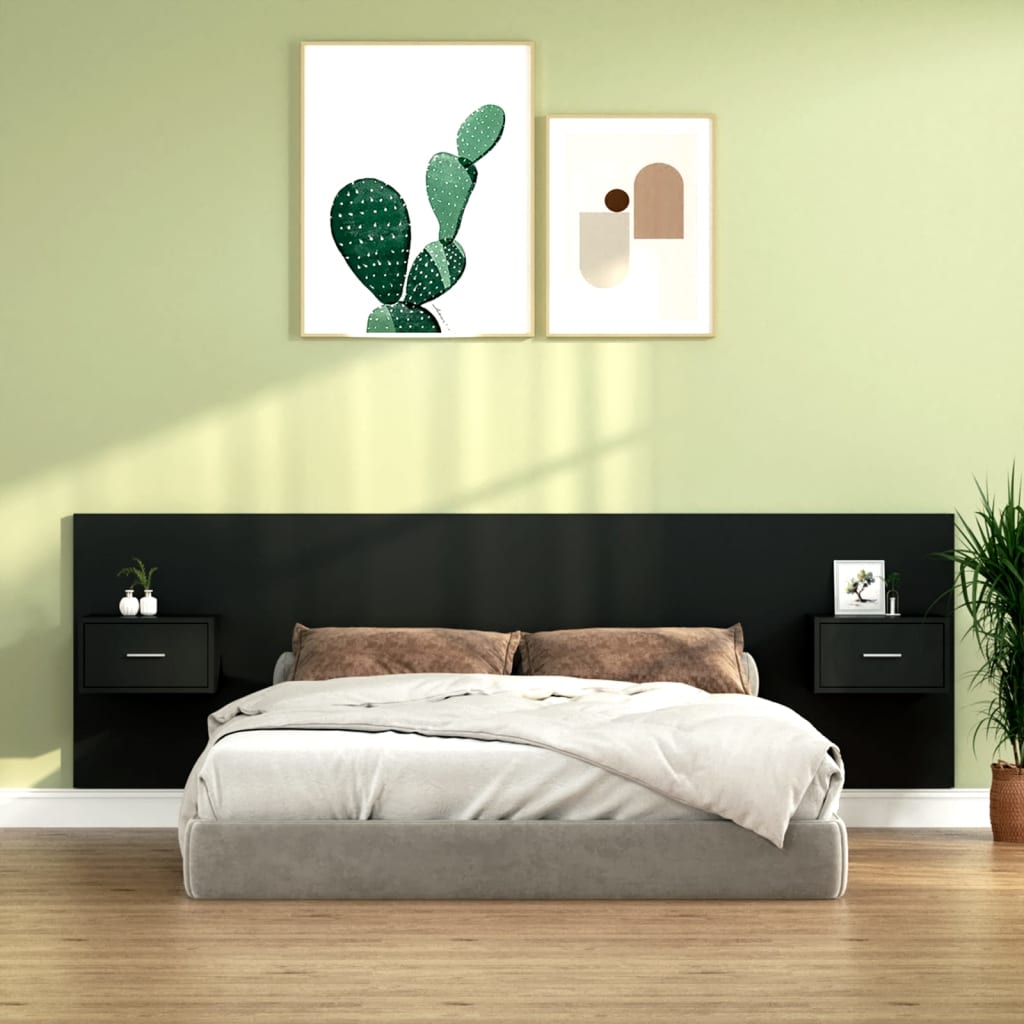Berkfield Bed Headboard with Cabinets Black Engineered Wood