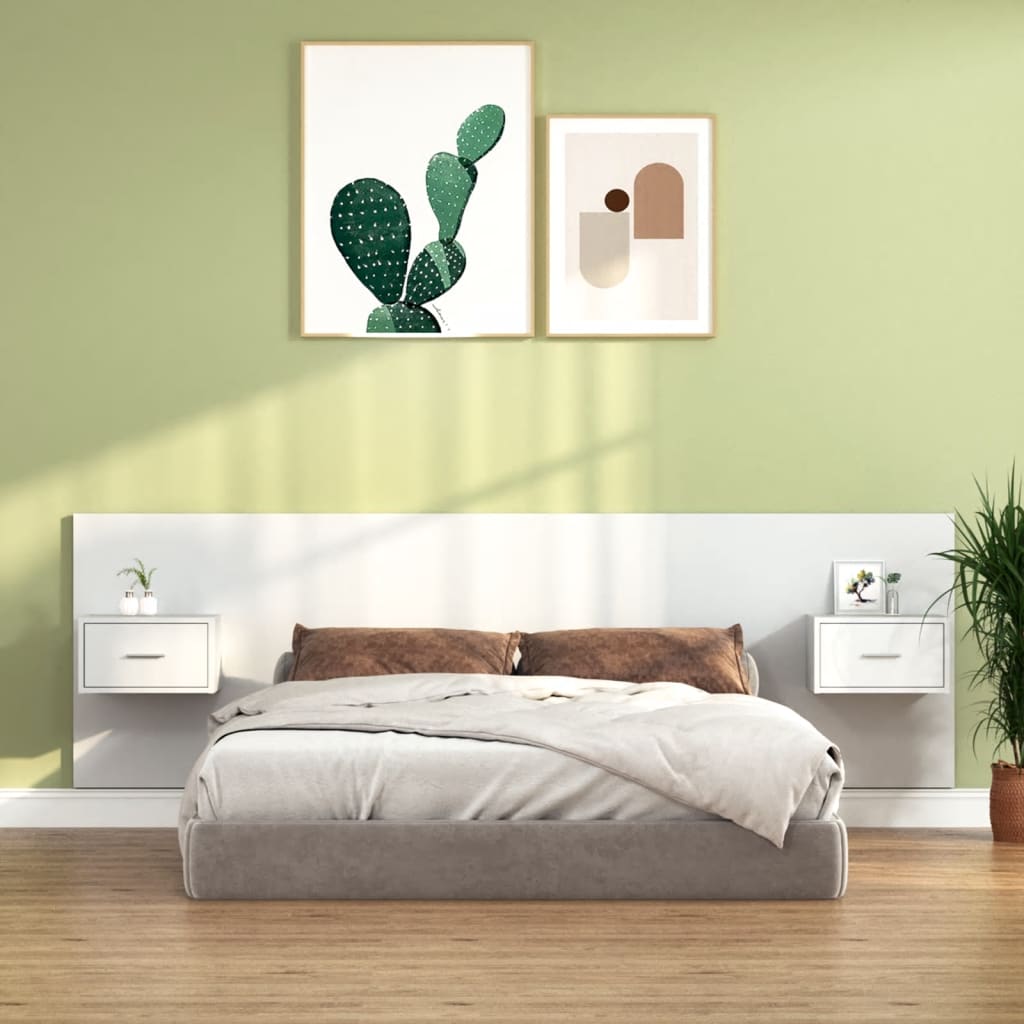 Berkfield Bed Headboard with Cabinets High Gloss White Engineered Wood