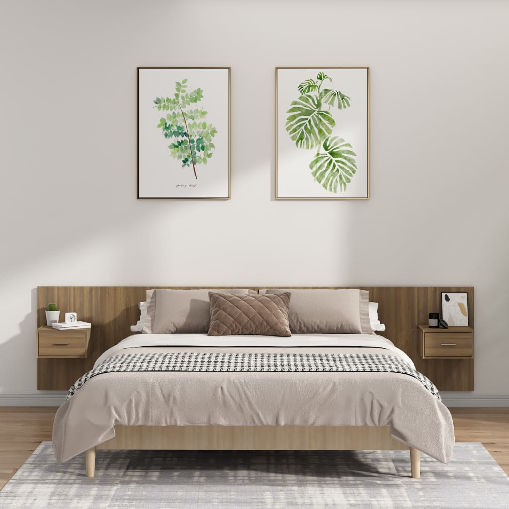 Berkfield Bed Headboard with Cabinets Brown Oak Engineered Wood