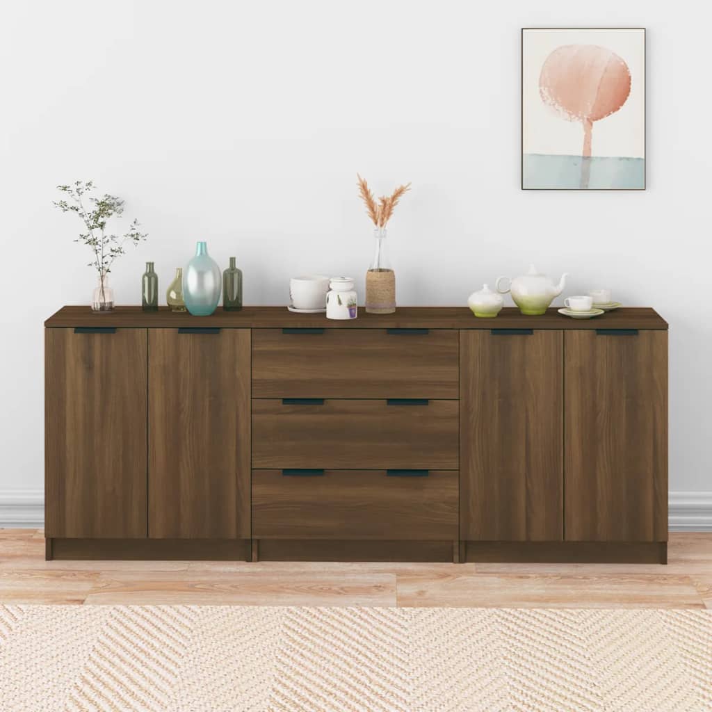Berkfield 3 Piece Sideboards Brown Oak Engineered Wood
