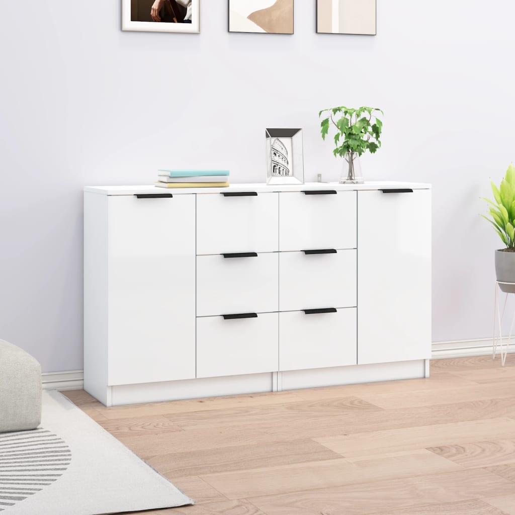 Berkfield Sideboards 2 pcs High Gloss White 60x30x70 cm Engineered Wood