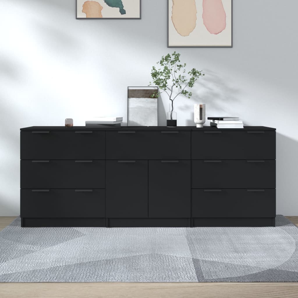 Berkfield 3 Piece Sideboards Black Engineered Wood