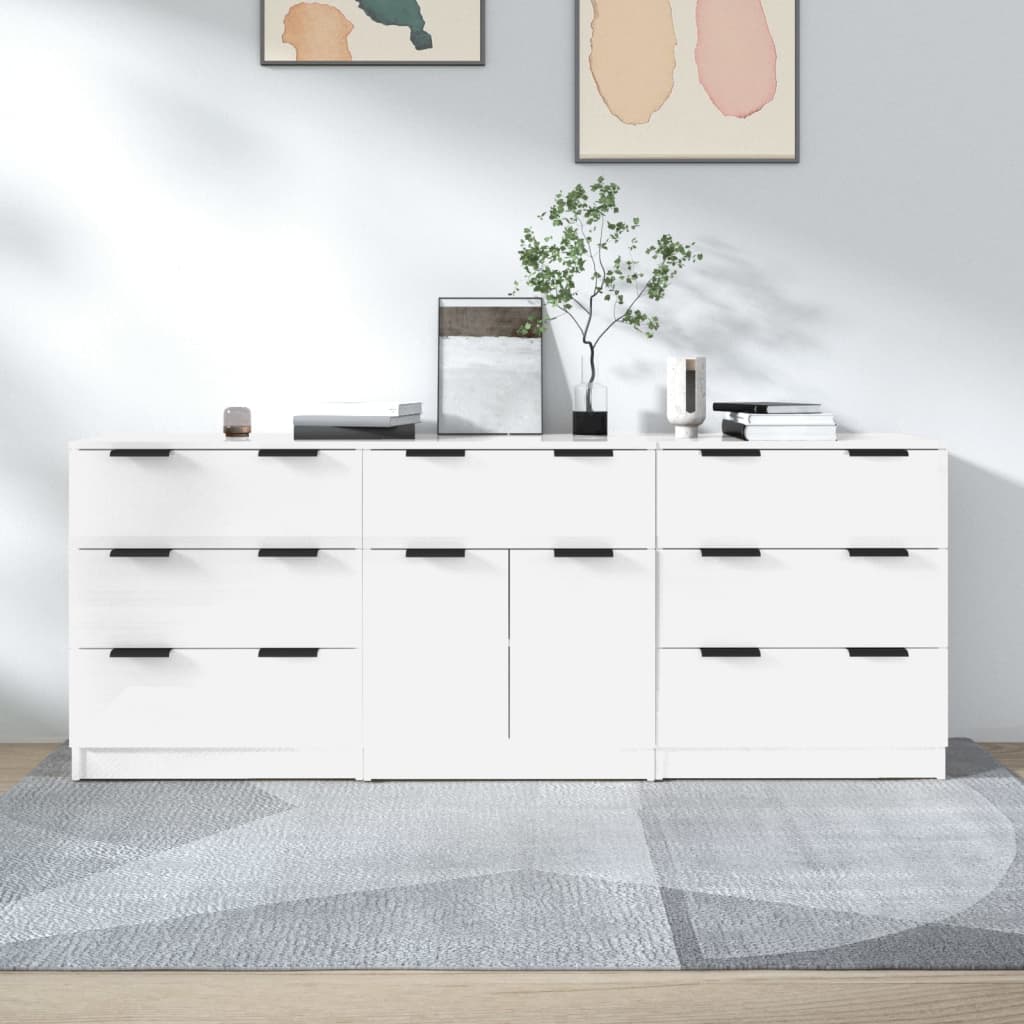 Berkfield 3 Piece Sideboards High Gloss White Engineered Wood