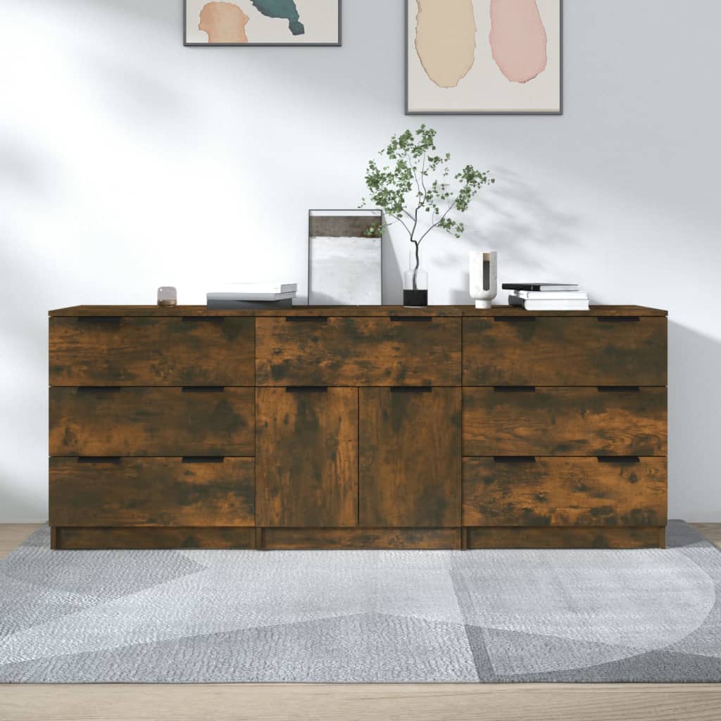 Berkfield 3 Piece Sideboards Smoked Oak Engineered Wood