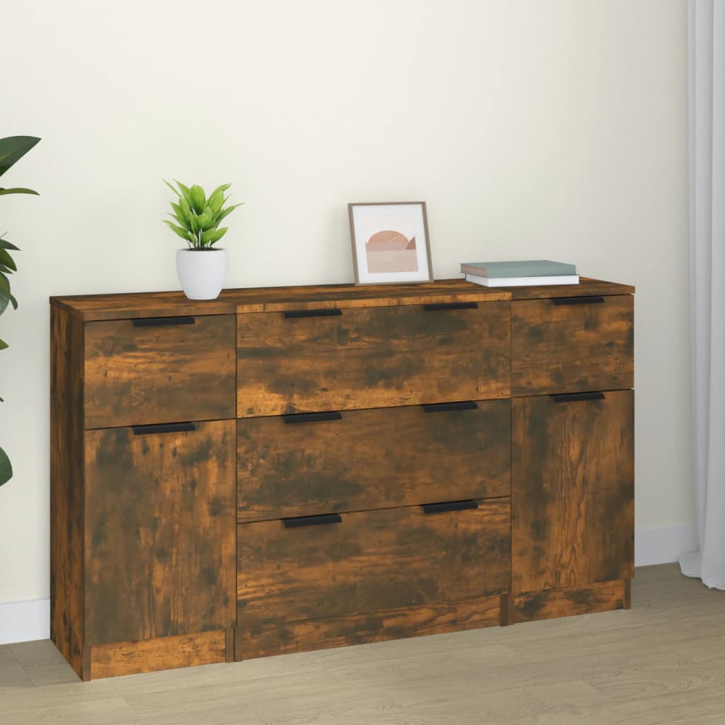 Berkfield 3 Piece Sideboard Set Smoked Oak Engineered Wood