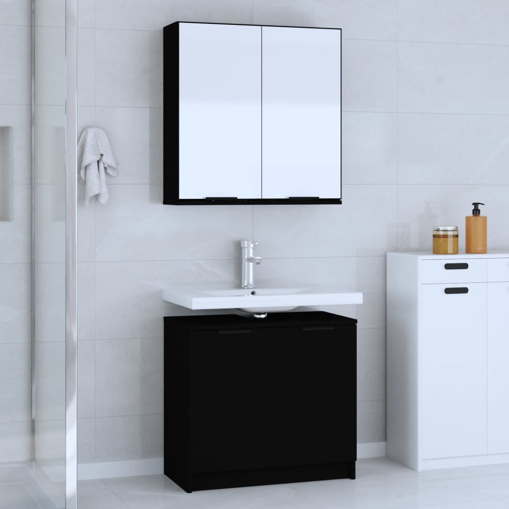 Berkfield 2 Piece Bathroom Cabinet Set Black Engineered Wood