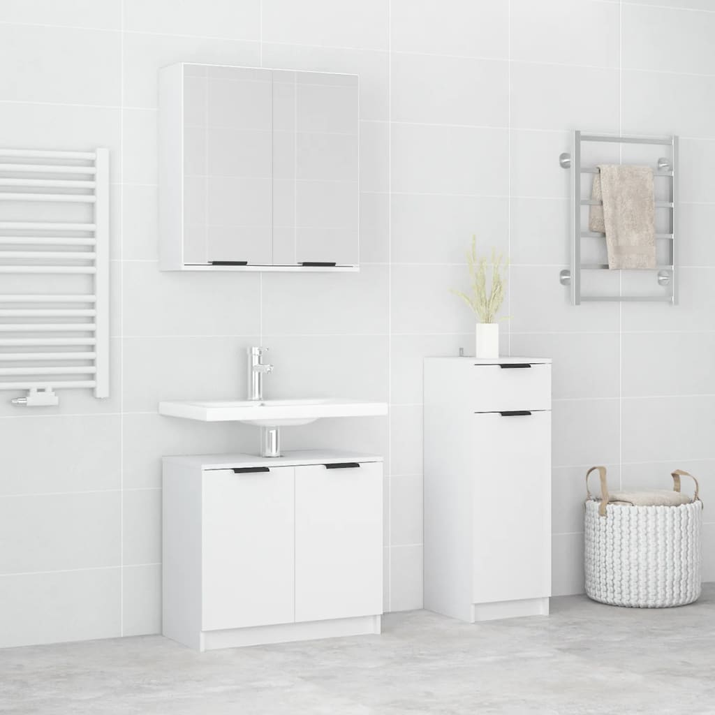 Berkfield 3 Piece Bathroom Cabinet Set White Engineered Wood