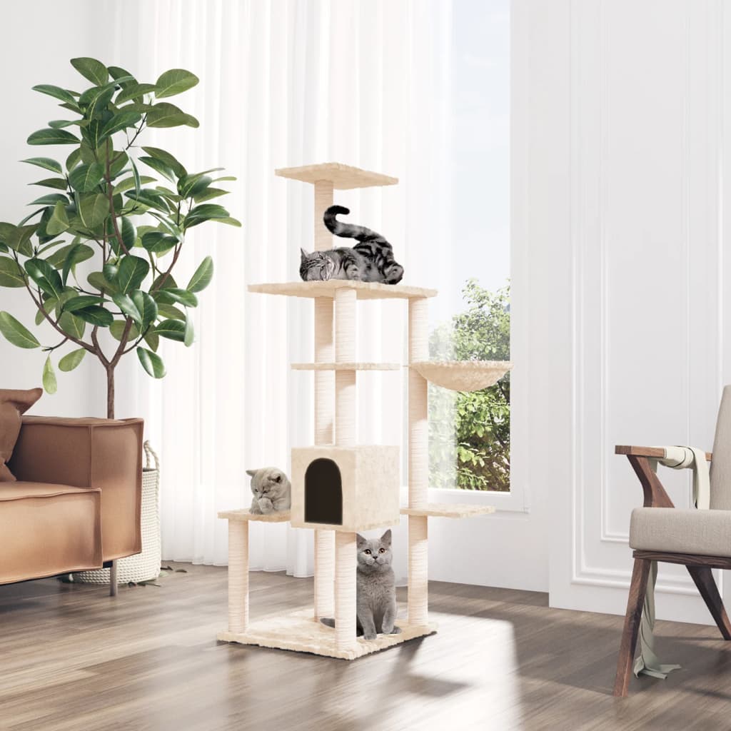 Berkfield Cat Tree with Sisal Scratching Posts Cream 142 cm