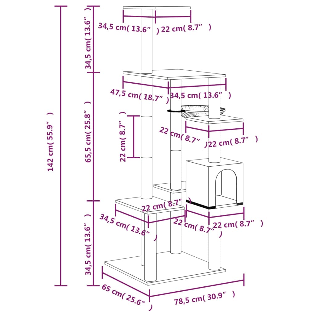 Berkfield Cat Tree with Sisal Scratching Posts Light Grey 142 cm